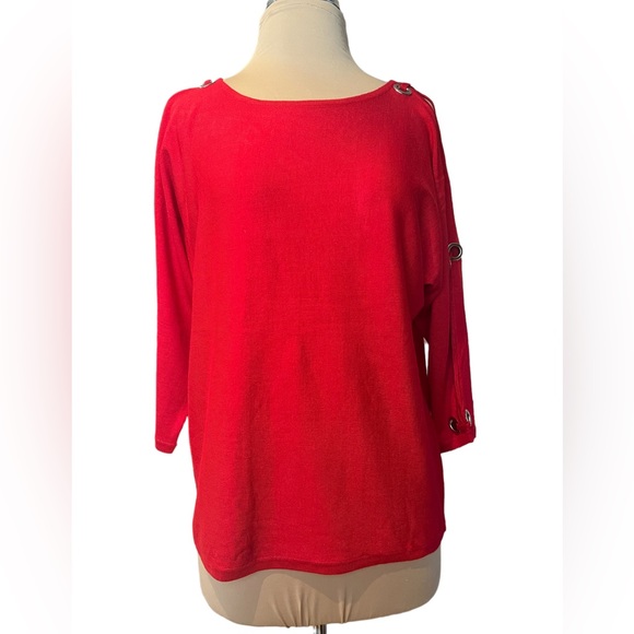 Cable & Gauge Red Knit long Cold Shoulder Sleeves Silver Embellishments - Picture 2 of 9